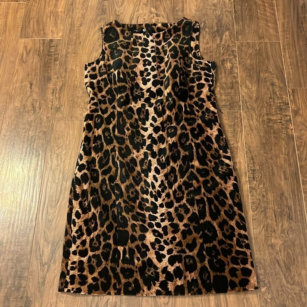 Talbots 100% Cotton Black and Brown Midi Dress, Sz. 12P - Picture 7 of 11
